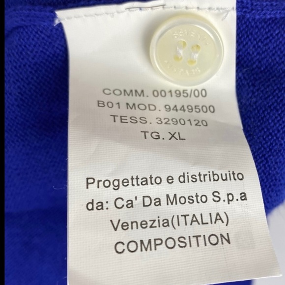 NWOT/NBW Seventy Venezia Royal Blue Men’s Cotton Cardigan Vest. XL - Picture 7 of 9